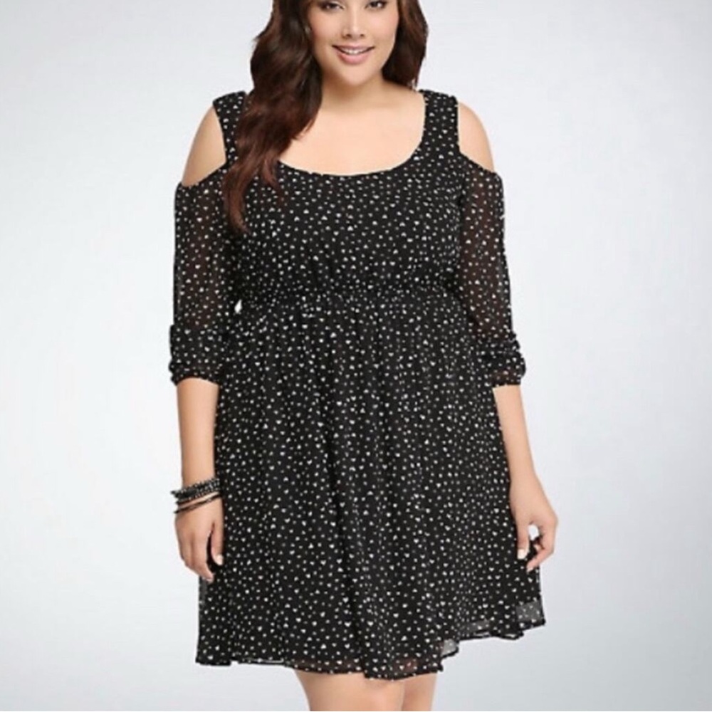 Torrid cold shoulder mini hearts dress